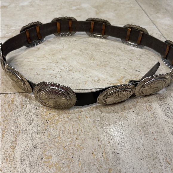 Silver and Black Leather Concho Belt - Picture 5 of 5